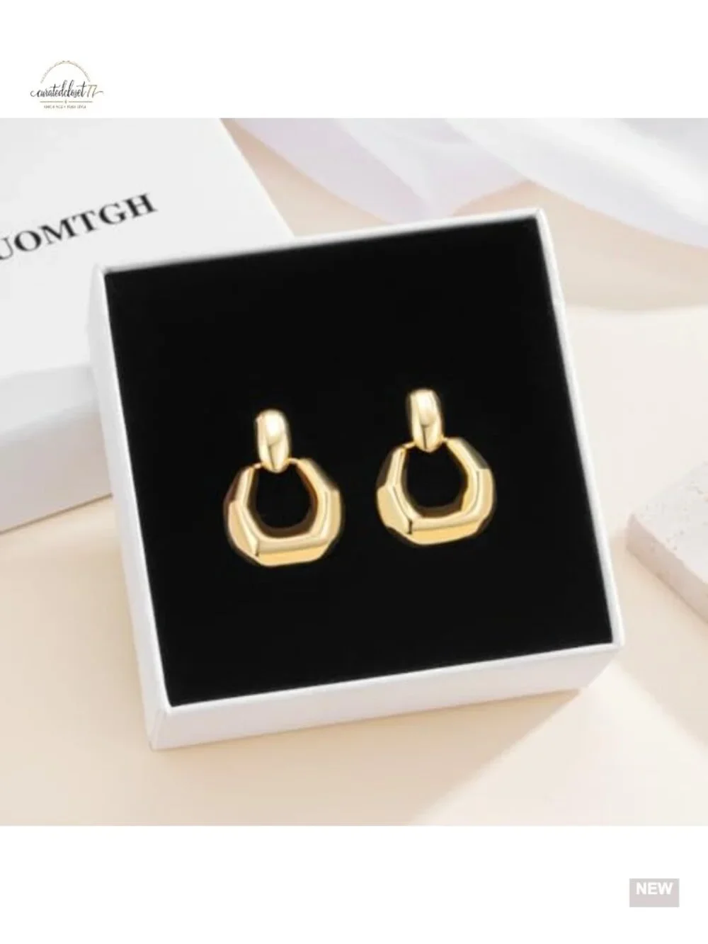 Chunky Gold Drop Dangle Earrings Geometric Link Hoop Hypoallergenic Lightweight
